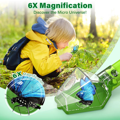 Bug Catcher for Kids, Insect Trap Kit with 6X Magnifier Glass - STEM Educational Exploration Tool for Indoor and Outdoor,Christmas Birthday Gifts Toys for Adults, Boys, and Girls(Green 2PCS)