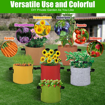 Florelf 15 Gallon Grow Gags, 6 Pack Multicolor Fabric Plant Pot Bags with Long Handles for Garden Vegetables Flowers, Make Colorful Garden