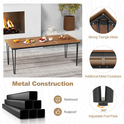 Tangkula 79 Inch Outdoor Dining Table for 8, Acacia Wood 8-Person Patio Table with 1.9 Inch Umbrella Hole, Metal Legs & Adjustable Foot Pads, Rectangular Outside Table for Garden, Poolside & Backyard
