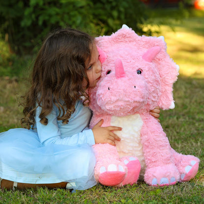 Tezituor Large Pink Dinosaur Stuffed Animals, 24inch Large Stuffed Dinosaur Plush Toys for Boys Girls, Hugging Soft Dino Triceratops Plush Pillow Praty Valentine's Day Gift for Girlfriend