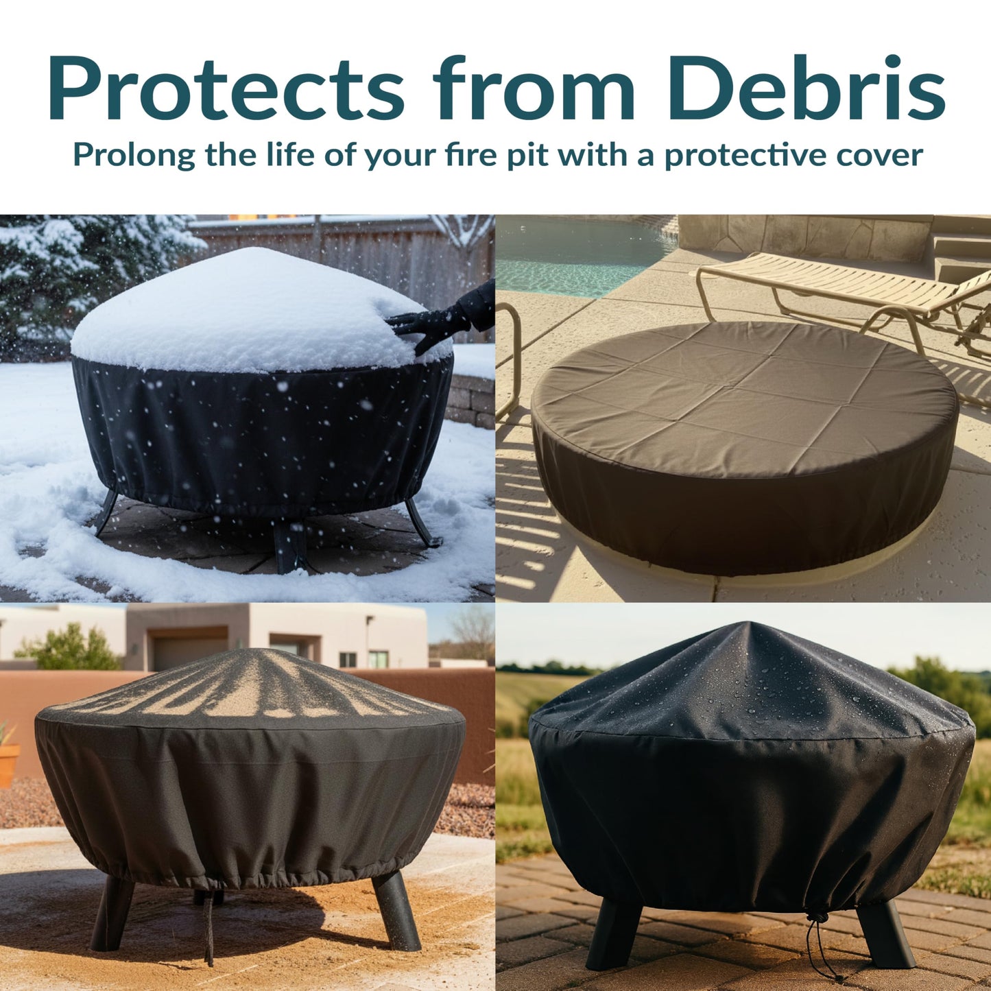 Sunnydaze 58-Inch Fire Pit Cover Round - Outdoor Fire Pit Cover - Weather-Resistant PVC with Drawstring Closure - Durable Protection for All Seasons - Black