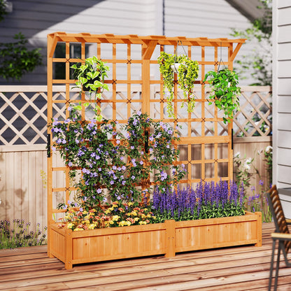 Giantex Large Raised Garden Bed with Trellis & Roof, 72" Wooden Garden Bed, High Trellis for Plant Flower Climbing Pot Hanging, Indoor & Outdoor Planter Box for Yard, Garden, Balcony