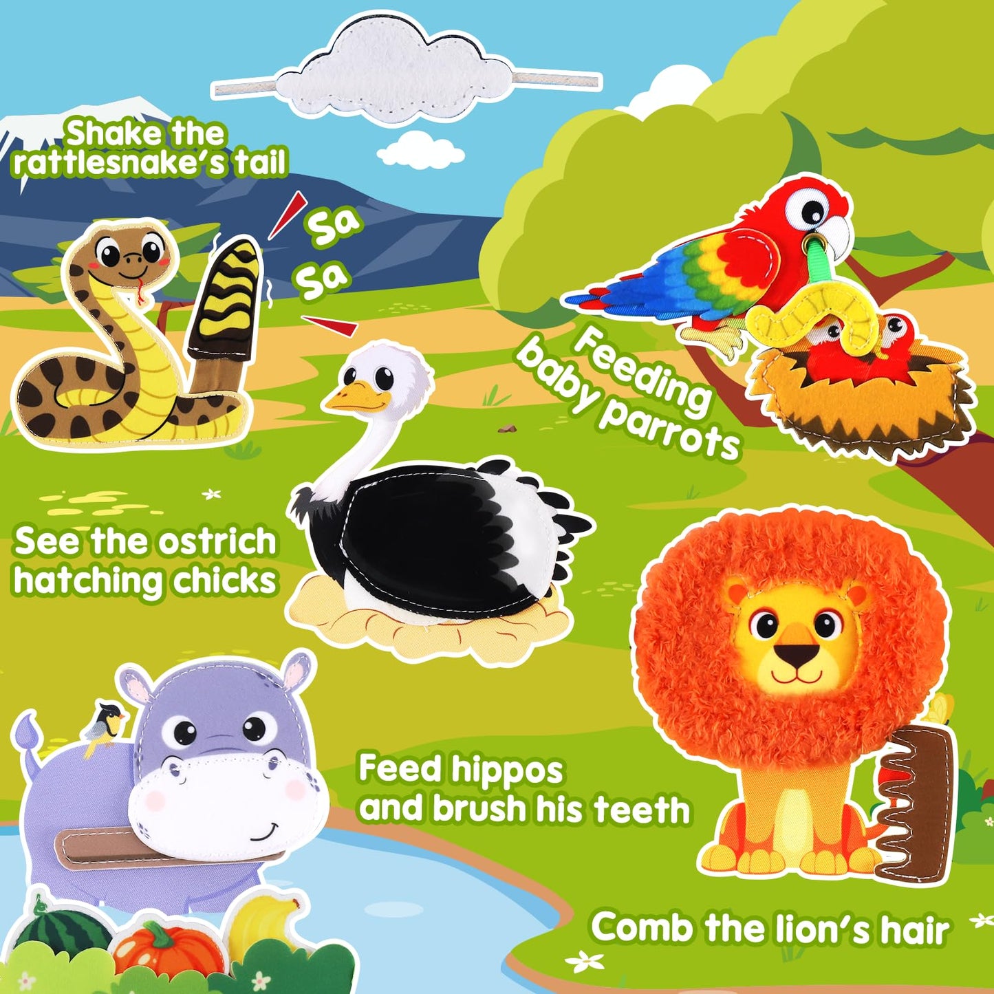 Wild-Animals Busy Book for Toddlers 1-3, Montessori Toys Busy Board for 1 2 3 Year Old Boy Girl Gifts, Toddler Learning Quiet Activity Book, Educational Airplane One Year Travel Toy