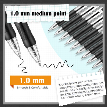 Fulmoon 100 Pcs Gel Ink Pens Retractable Ballpoint Medium Point 1.0 mm Ballpoint Smooth Writing Click Pens for Journal Writing Office Home(Black Ink)