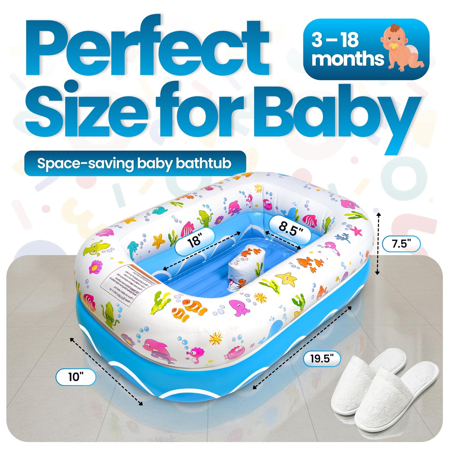 Mommy's Helper | Inflatable Under The Sea Baby Bathtub, Collapsible Safe Baby Bath Tub with Anti-Sliding Saddle Horn Seat, Must Have Travel Toddler Bath, Portable Bathtub Recommended Months 3 to 18