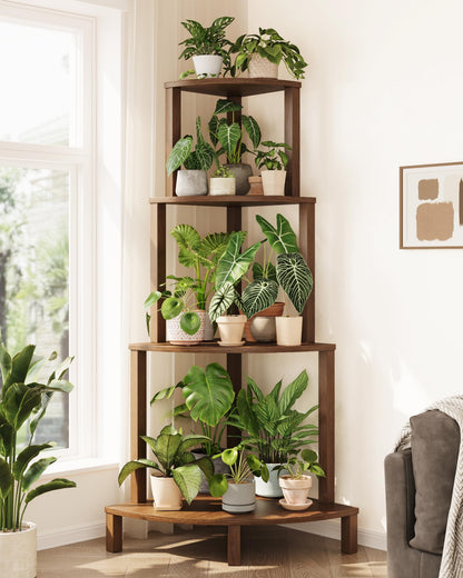 Bamworld Corner Plant Shelf 4-Tier Plant Stand Indoor Wood Plant Rack 66 Inch Tall Shelves Garden Decor for Living Room Balcony