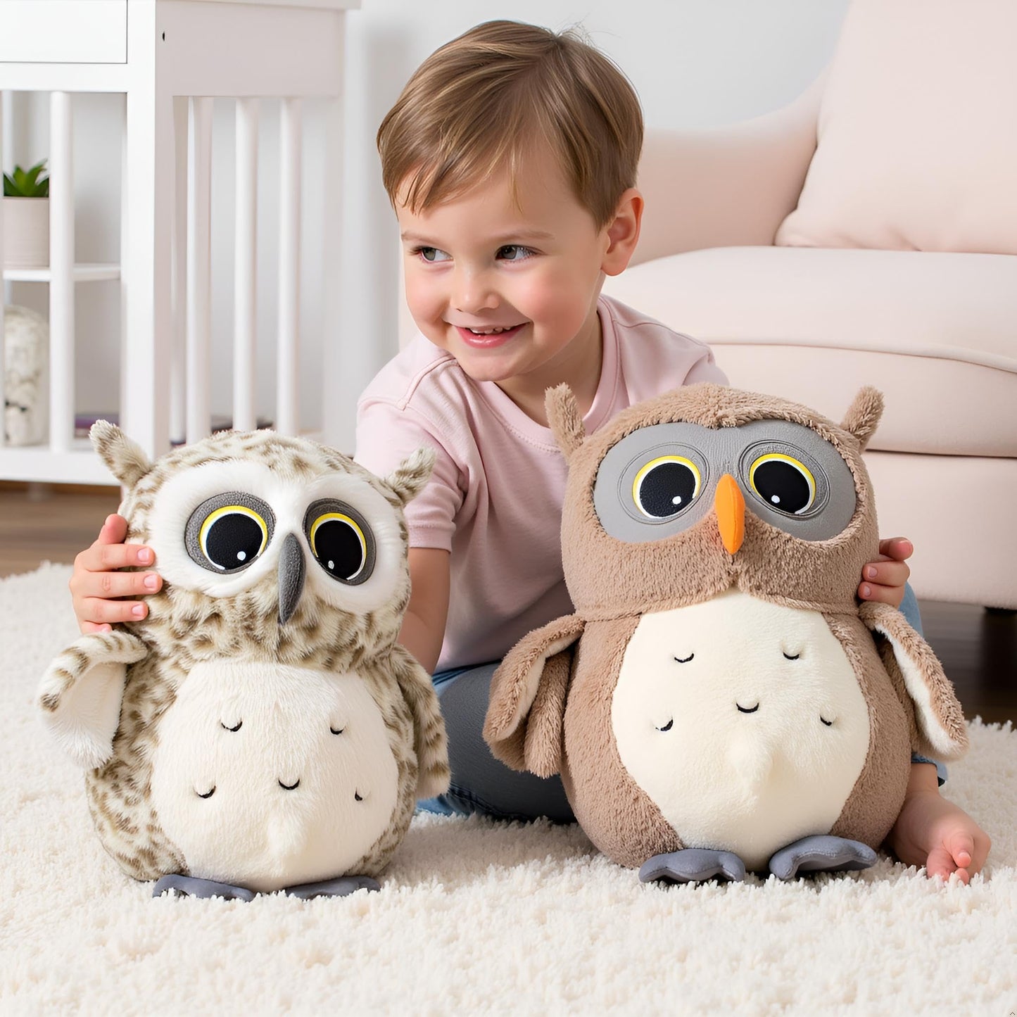Ryttir 2 Pack 11.7Inch Chubby Small Owl Stuffed Animal, Adventure Stuffed Owl Plush Toy, Brave Boy's and Girl's Room Decor,Funny Owls Gift for Baby Kids Women