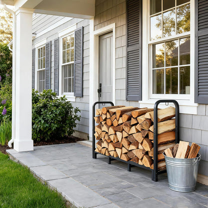 Luoieo 4FT Firewood Rack Outdoor, Holds 1543 LBS with 8 Sturdy Legs, Adjustable 2.6FT Elevated Log Holder Keeps Wood Dry, Black