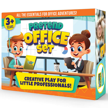 BLOONSY Pretend Play Home Office Set for Kids Ages 3-5-7 | Features Toy Laptop Computer, LCD Writing Tablet, Pop Fidget Calculator, Cell Phone, Headset & Toddlers Beverage Cup