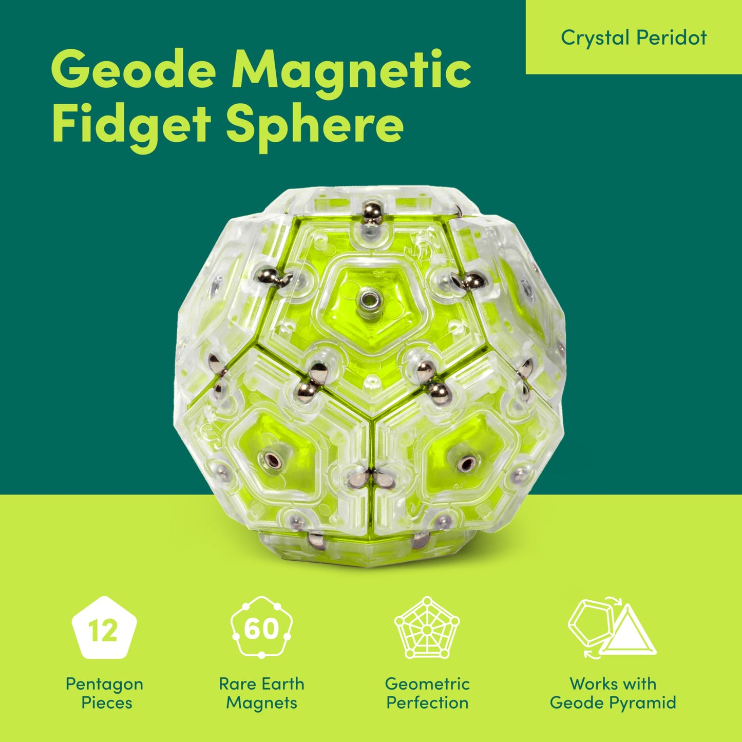 Speks Geode Magnetic Fidget Toy | Sensory Desk Toy for Adults & Teens 14+ | Stress Relief Gift | Sphere, Peridot