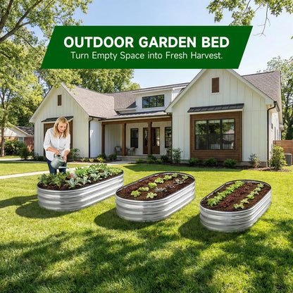 Faststar Galvanized Raised Garden Bed Outdoor, Easy Assembly Mental Planter Box with Safety Edging & Wing Nuts, Rust-Proof Metal for Garden Backyard Vegetables, Fruits 4x2x1ft Oval