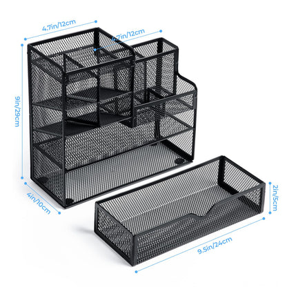 M&G Mesh Pen Holder for Desk, Multi-Functional Pencil Holder with Drawer Desk Organizer, Large Capacity Office Desk organizers and Accessories (Black)