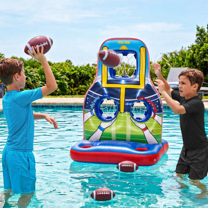 Luottis Inflatable Football Toss Pool Game Set – Floating Pool Games for Kids, Teens & Adults, Family, Includes 4 Footballs + 2 Pumps, Summer Swimming Pool Toys for Party, Beach, Lawn, Indoor/Outdoor