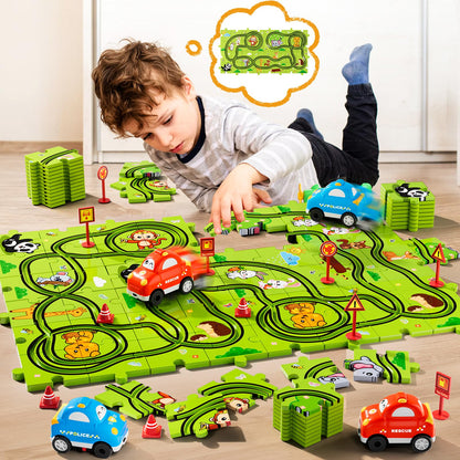 Beby Buty 48PCS Puzzle Race Track Car Set Toys for Kids Boys, Floor Puzzle Car Tracks for Boys Ages 3-5 4-6, Toddler Toys Gifts for 3 4 5 Year Old Kids, Ideal 3 4 5 6 Year Old Birthday Gifts