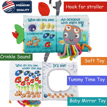 bebe mondo Teddy Bear Toy & Fish Baby Crinkle Books for Newborn Babies Infants 0-6, 6-12 & 12-18 Months, 1-2 Year Old
