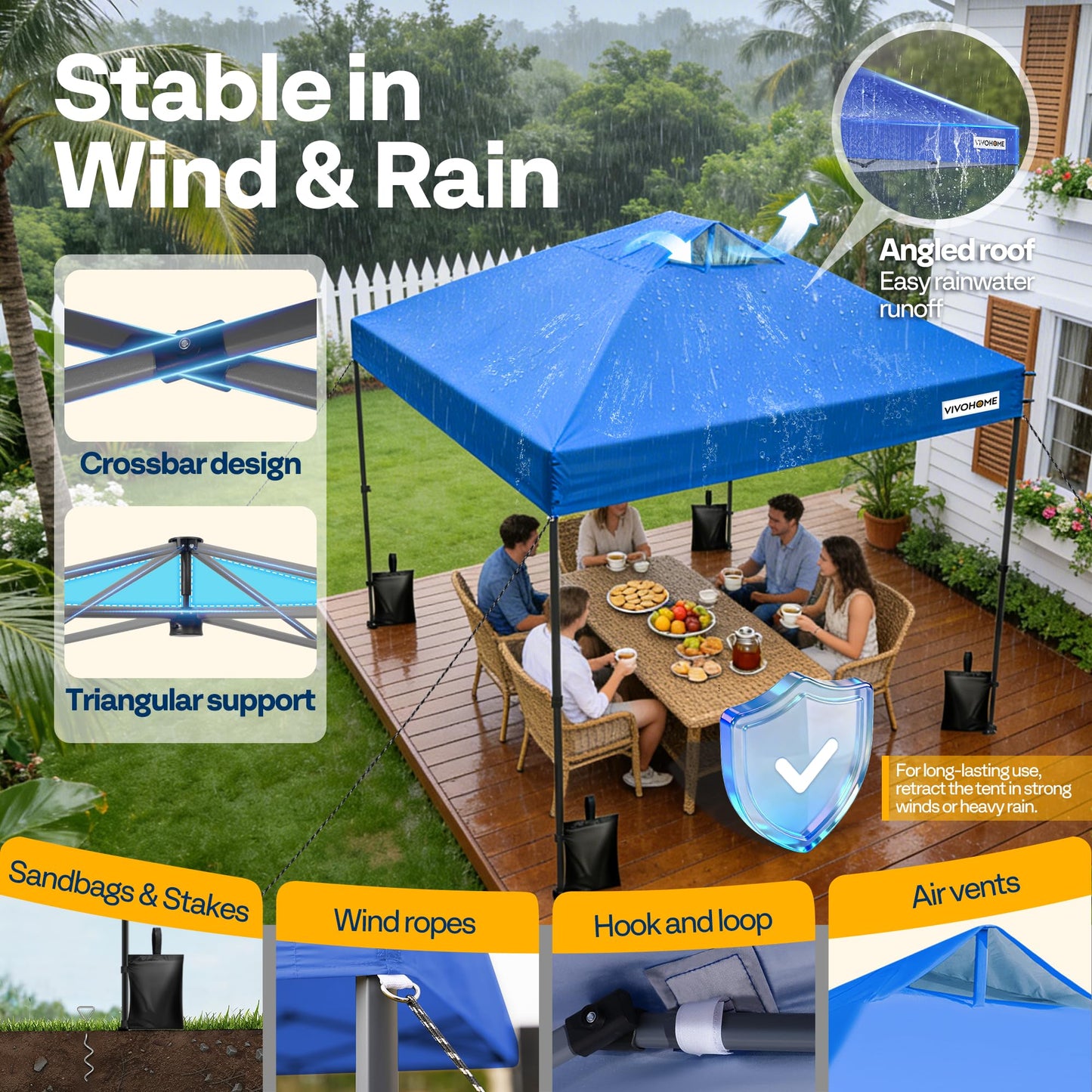 VIVOHOME 10x10ft Pop Up Canopy Tent One Push Setup Outdoor Portable Shelter Tent Heavy Duty with Wheel Carry Bag and 4 Sandbags, Blue