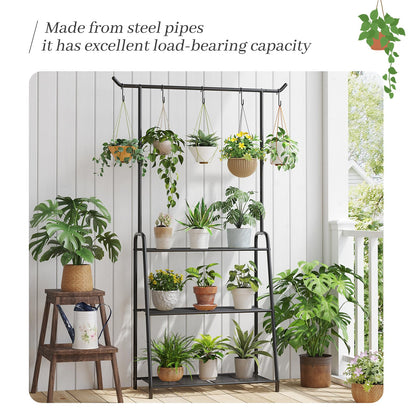 Kitsanery Plant Stand Indoor Outdoor,Metal Plant Stands for Multiple Plants,3 Tier Tall Hanging Plant Shelf,Large Heavy Duty Flower Holder Ladder Plant for Living Room, Patio, Balcony (Black)