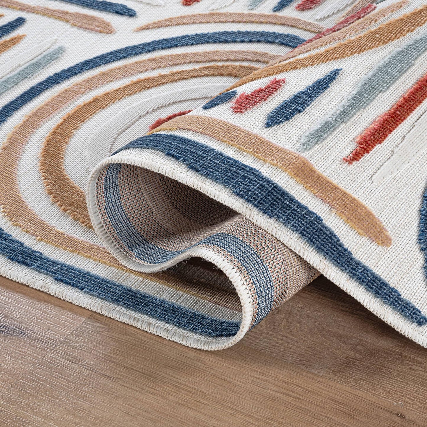 CAMILSON Indoor Outdoor Rug, Multicolor 10x14 Geometric Arch Striped Large Area Rugs for Patio and Home Areas, Easy-Cleaning Non-Shedding Living Room, Garden and Deck Washable Outside Carpet 10 x 14