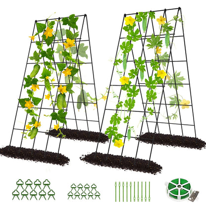 DoCred Cucumber Trellis, 2 Pack Foldable A Frame Trellis for Raised Bed Climbing Plants, Vegetables, Includes Plant Support Clips, Twist Ties, Plastic Ties- Made from PVC-Coated Steel