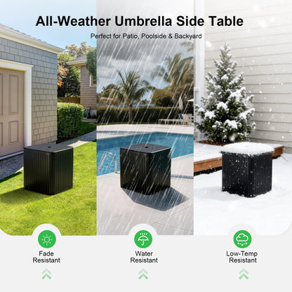 Umbrella Side Table with Hole, Fit Up to 1.5" Poles, Heavy Duty Fillable Base, 132 lbs Capacity, 2 in 1 Outdoor Patio Side Table for Patio Porch Deck Balcony Poolside, Easy Assembly, Modern Style