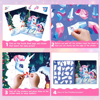 4Pcs Paint by Number Sticker Book for Kids Ages 4-8 | Travel Sticker Activity Books with Stories for Girls | Screen-Free Airplane & Car Toy, Educational Puzzle Easter Craft Gift for Toddlers 3-12