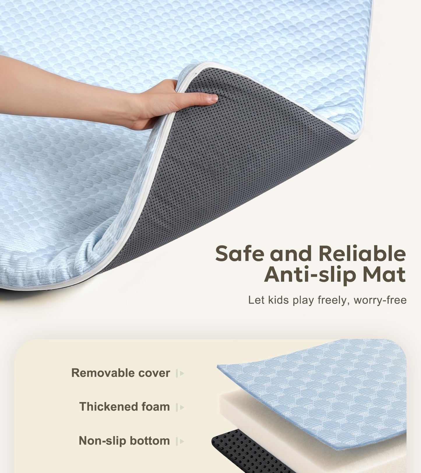 Mallify 1.3" Thick Baby Play Mat for Floor, 50''x50'' Cooling Mat with Dual Surface Removable Cover, Soft Velvet Playpen Mat for Tummy Time, Non-Slip Backing Crawling Mat for Toddlers, Infants