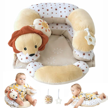 Aila+Aiden 2-in-1 Tummy Time Mat and Seated Support with Sensory Toys – for Newborns and Babies – Includes Detachable Cushion for Supervised Play & Head/Neck Development (Sand)