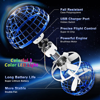 semai Flying Orb Ball Toy 2025, 2 Pack Magic Cosmic Globe UFO Boomerang Hover Ball Fidget Spinner Mini Drone for Kids Age 6-8-13, Cool Toys Gift for 6 7 8 9 10+ Year Old Boys Girls Teens Outdoor Toys
