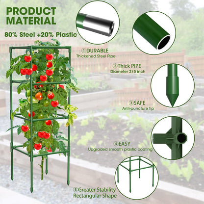 MQHUAYU 3 Pack Tomato Cages,Square Tomato Plant Stakes Support Cages Trellis for Garden Climbing Vegetables Flowers Fruits,Extra Bold