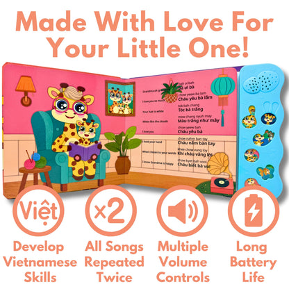 Mimi Learns Vietnamese Vol. 2 — Interactive Sound Board Book for Toddlers 1-3, Bilingual English & Vietnamese Songs & Music, Talking Musical Learning Toy and Gift for Babies & Kids