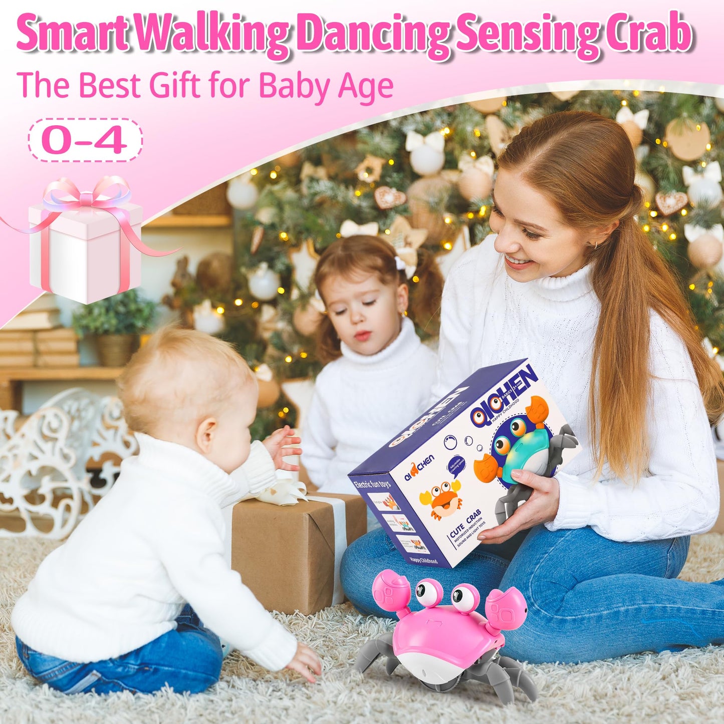 Hirger Crawling Crab Baby Girl Toy, Dancing Walking Infant Toy for Tummy Time, Sensory Toy for 3-6-12-18 Months Babies & Toddlers 1-2-3, Musical Birthday Gift