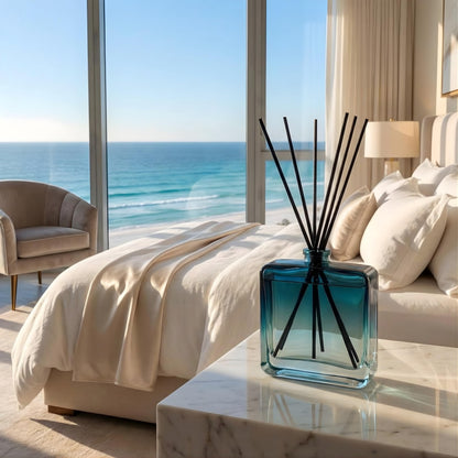 Reed Diffuser Set for Home Fragrance – 100ml Summer Sea Breeze Aromatherapy Diffuser with Reed Sticks, Long Lasting Flameless Fragrance for Bedroom, Bathroom & Living Room, Decorative Glass Bottle