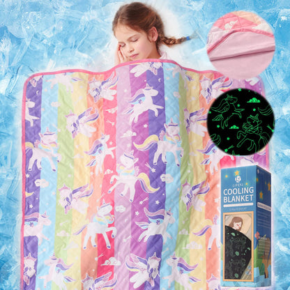 LIFEYJ Cooling Blankets for Hot Sleepers,Glow in The Dark Blanket Unicorns Gifts for Girls,Q-Max >0.4 Cool Blanket 1-10 Year Old Girl Gift,Girl Toy Age 6-8,Easter Gifts for Kids Birthday Gift Presents