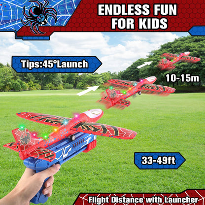 Fuwidvia 3 Pack Airplane Launcher Toys, 13.2'' Spider LED Foam Glider Catapult Plane Toy for Boys, 2 Flight Modes Outdoor Flying Toys Birthday Gifts for Boys Girls 4 5 6 7 8 9 10 11 12 Year Old