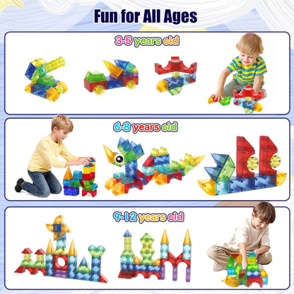 Huaker Magnetic Blocks,66 Piece Translucent Building Blocks for 3+ Boys Girls Birthday Gifts,Multi Shape Magnetic Cubes Preschool Classroom Educational Toys for 3-8 Year Old Kids STEM Activities