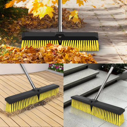 18 Inches Push Broom Outdoor with 65" Adjustable Handle, Heavy Duty Outdoor Broom with Stiff Bristles, for Cleaning Yard, Garage, Shop, Driveway, Wood, Stone, Deck, Concrete, and Tile Floor.