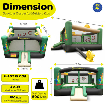 Island Hopper 12'x12' Sports and Hops Inflatable Bounce House for Kids 3-12 - Indoor/Outdoor Multi-Sport Bouncy House with Double Stitched Seams & Reinforced PVC Bounce Floor (Max. Capacity 500 lbs)