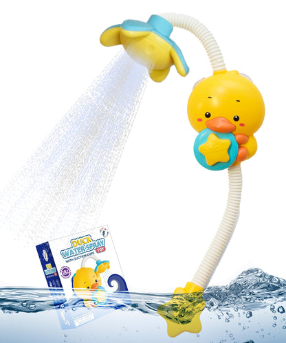 Yellow Duck Water Spray Suction Cup Toddler Bath Toy for Boys and Girls - 18+ Months and Up - Features Waterproof Recycling Water Pump with Multi-Spray Modes for Bathtime Water Play in Bathtub