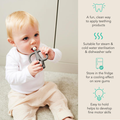Matchstick Monkey Original Teether & Gel Applicator – Silicone Baby Teether, Easy-to-Grip, BPA-Free, Supports Self-Soothing & Early Brushing, 3 Months+, 4 Inches, Grey