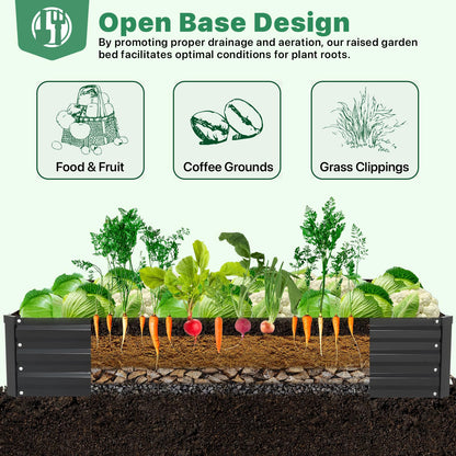 ONCEMORE Galvanized Raised Garden Bed for Vegetables Flowers Herbs, Metal Raised Garden Bed Kit with 2 PCS Tomato Cage, Gloves, Trellis Netting, Plant Labels, Plant Ties, Black 6×3×1FT