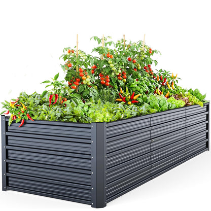 Ohuhu 8x3x1.9 FT Metal Raised Garden Bed Outdoor, Reinforced Deep Root Galvanized Steel Rustproof Planter Box, 100% Non-Toxic, 341 Gal Heavy Duty Tall Raised Beds for Growing Vegetables Flowers Herbs