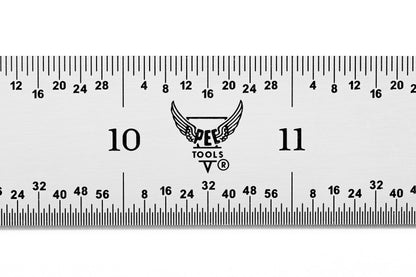 PEC Tools Rigid Metal Ruler, 12"/300mm High-Precision Steel Rule with Satin Chrome Finish, English & Metric Graduation (1/32", 1/64", 0.5mm, 1.0mm), Fully Hardened and Tempered, Made in USA
