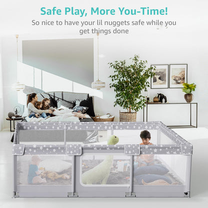 Large Baby Playpen for Babies and Toddlers - 70x59in Giant Play Pen for Babies 6-12 Months Big Play Yard for Toddlers 1-3 Play Pens for Toddler Indoors Playyard Fence Pin Corrales para Bebes Grey-s