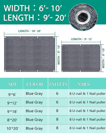 Erfolkerz Awning Carpet HDPE Outdoor RV Rug,Blue-Grey 9'*6' Waterproof Camping Rugs with Eyelets/Broom/Carry Bag/Nails,Highly Robust & Washable,Large Outdoor Area Mat for Patio/Backyard/Picnic/Beach