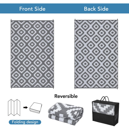 GAOMON Outdoor Rug 8x10 Area Rugs for Patio Waterproof Plastic Straw Rug Reversible Patio Rugs RV Camping Outdoor Carpet for Porch Patio Outside RV Deck Balcony Picnic Beach Decor Square-Grey/White