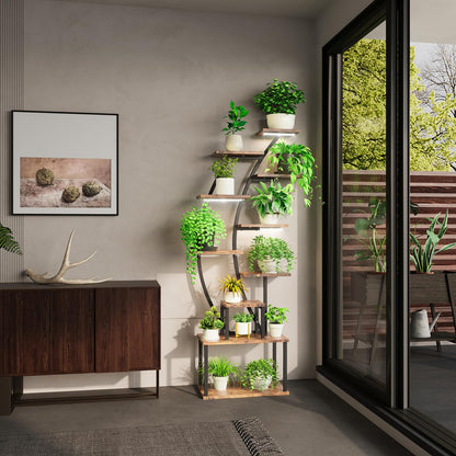 Plant Stand Indoor with Grow Lights, 63" Tall Plant Shelf, Lighted Corner Plant Stands for Indoor Growing, 9-Tier Large Flower Holder, Plant Display for Living Room, Black