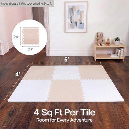 FlooringInc Baby Play Mat for Floor, Extra Large 2'x2' Foam Floor Tiles for Kids, Soft Interlocking Puzzle Mat, 1/2 Inch Thick, Non-Toxic EVA (Moonbeam, 24 Tile Pack, 96 Sq Ft)