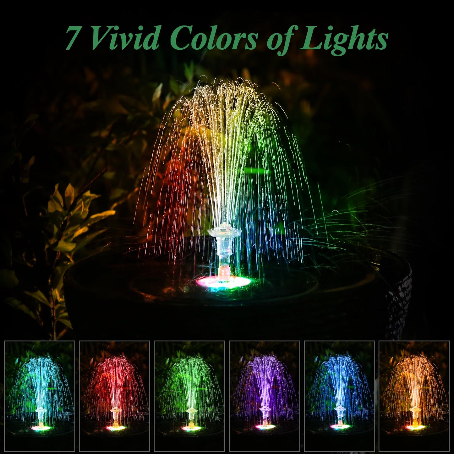 AISITIN 6.5W Solar Fountain Pump with Colorful LED Lights, 3000mAh Battery, Anti-Drift Brackets, 10 Nozzles, Remote Control, Solar Powered Bird Bath Fountain for Outdoor Garden Pond Fish Pond Backyard