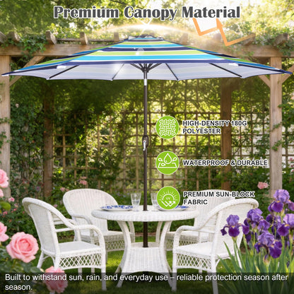 Blissun 10FT Patio Umbrella, Outdoor Table Umbrella, Yard Umbrella, Market Umbrella with 8 Sturdy Ribs, Push Button Tilt and Crank, Blue & Green