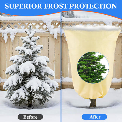 4 Pcs Plant Covers Freeze Protection, Reusable Winter Frost Cover for Outdoor Shrub & Fruit Tree Potted, 2.8oz/yd² Heavy-Duty Tree Jacket with Zipper & Drawstring, 32" x 47"